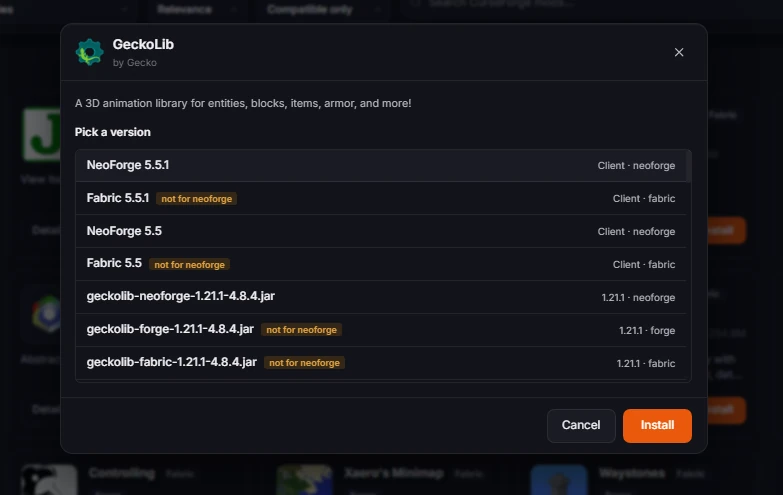Checking loader and version compatibility before you install a Minecraft mod